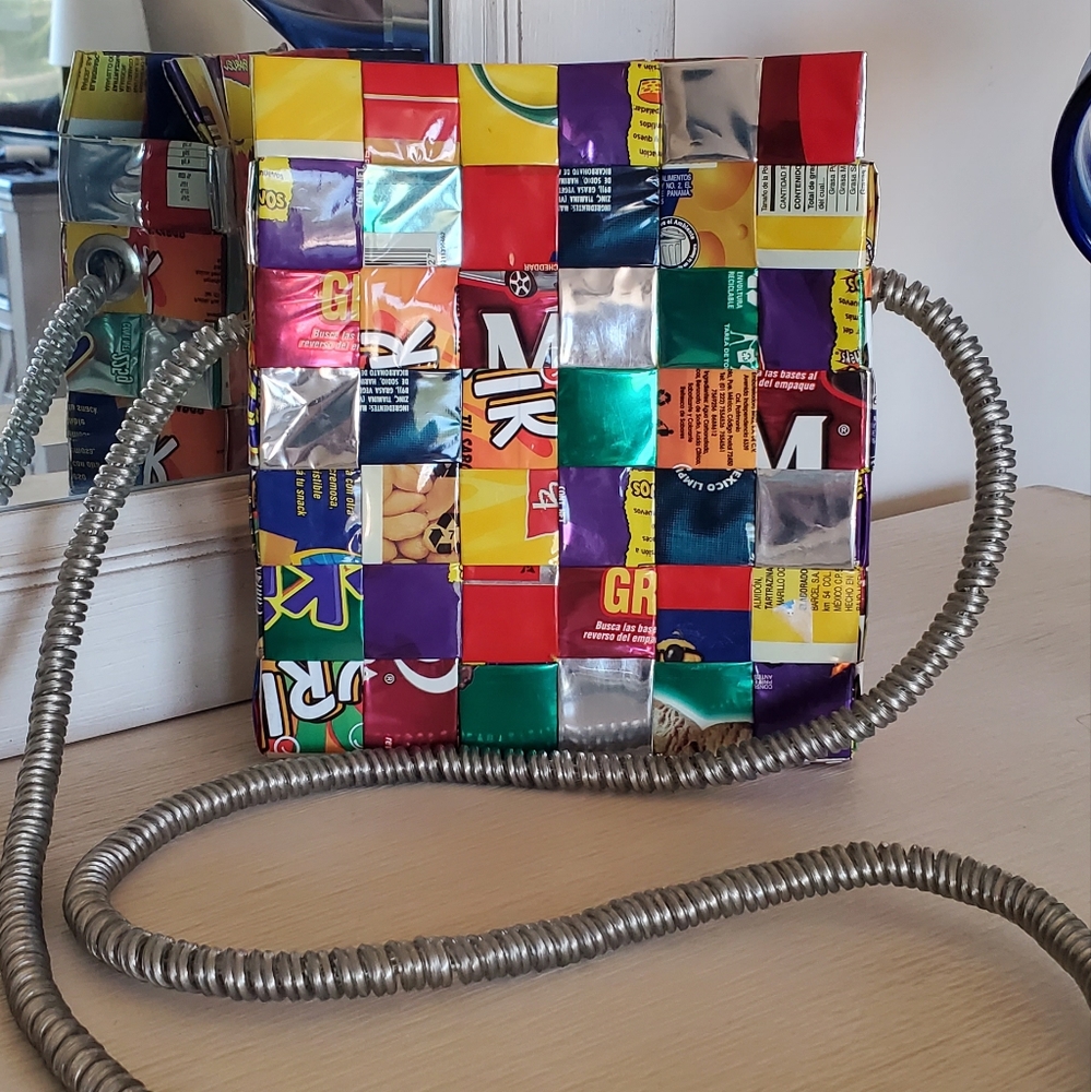 Handwoven Recycled Patchwork Crossbody Bag in Multicolor - Picture 11 of 13